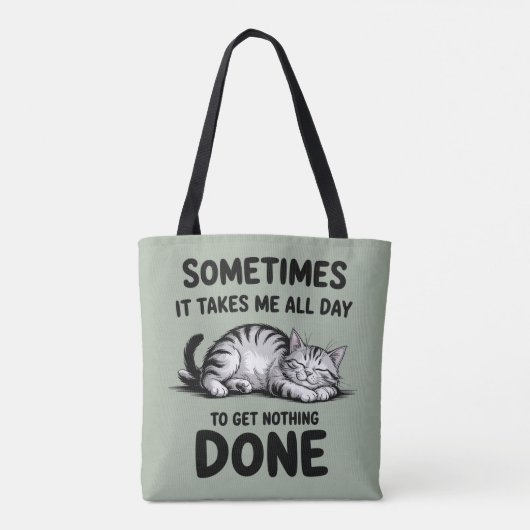 "All Day Doing Nothing" Funny Lazy Cat Tote Bag (Achterkant)