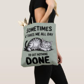 "All Day Doing Nothing" Funny Lazy Cat Tote Bag (Dichtbij)