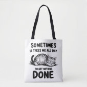"All Day Doing Nothing" Funny Lazy Cat Tote Bag (Voorkant)