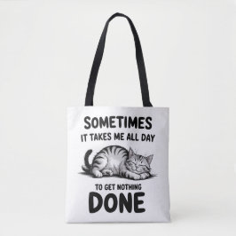 "All Day Doing Nothing" Funny Lazy Cat Tote Bag