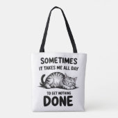 "All Day Doing Nothing" Funny Lazy Cat Tote Bag (Achterkant)