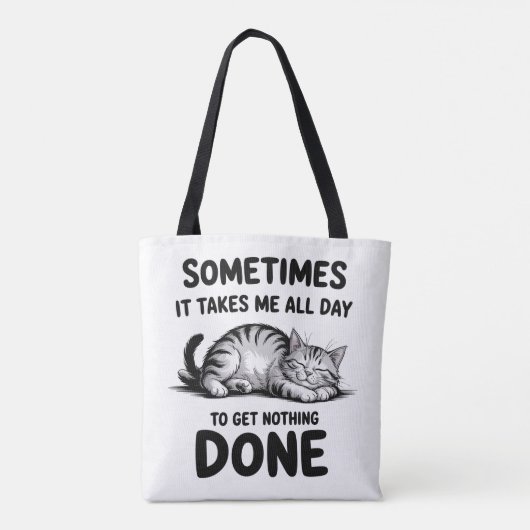 "All Day Doing Nothing" Funny Lazy Cat Tote Bag (Achterkant)