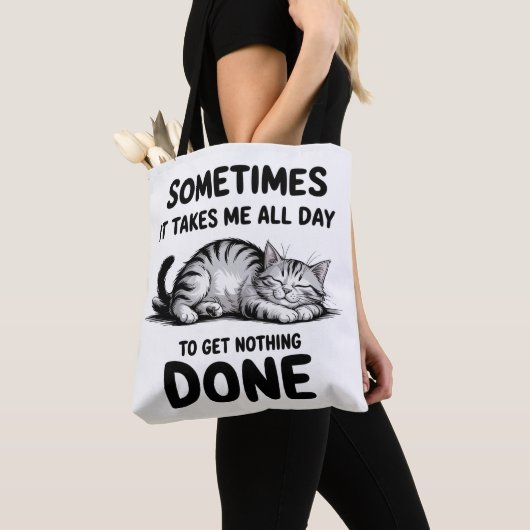 "All Day Doing Nothing" Funny Lazy Cat Tote Bag (Dichtbij)