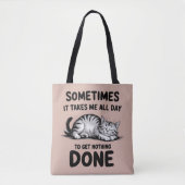 "All Day Doing Nothing" Funny Lazy Cat Tote Bag (Voorkant)