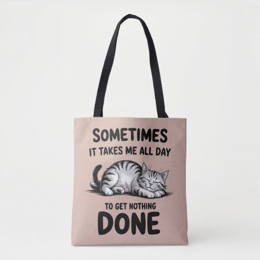 "All Day Doing Nothing" Funny Lazy Cat Tote Bag (Voorkant)
