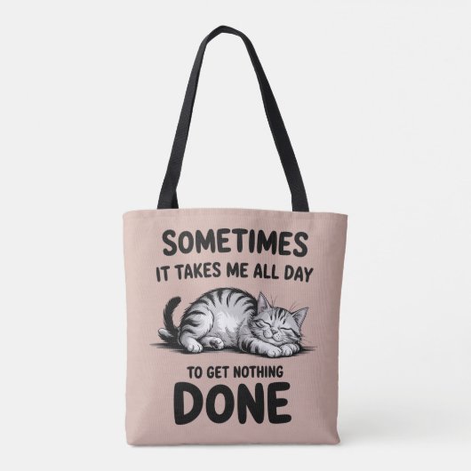 "All Day Doing Nothing" Funny Lazy Cat Tote Bag (Achterkant)