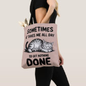 "All Day Doing Nothing" Funny Lazy Cat Tote Bag (Dichtbij)