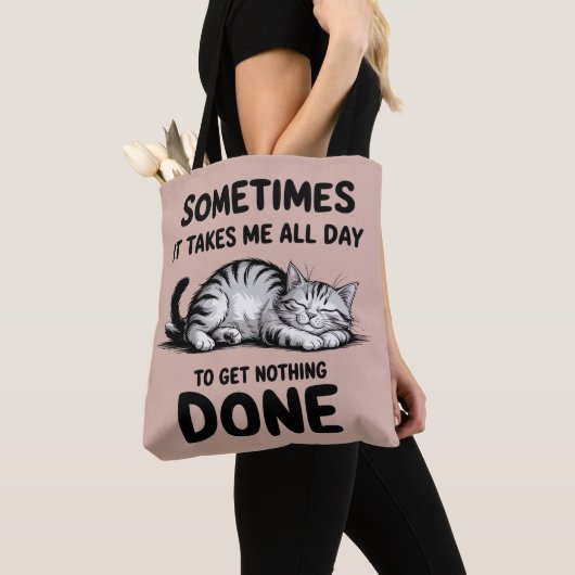 "All Day Doing Nothing" Funny Lazy Cat Tote Bag (Dichtbij)
