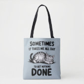 "All Day Doing Nothing" Funny Lazy Cat Tote Bag (Voorkant)