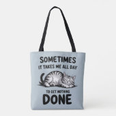 "All Day Doing Nothing" Funny Lazy Cat Tote Bag (Achterkant)