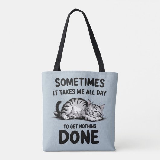 "All Day Doing Nothing" Funny Lazy Cat Tote Bag (Achterkant)