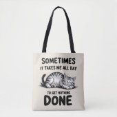 "All Day Doing Nothing" Funny Lazy Cat Tote Bag (Voorkant)