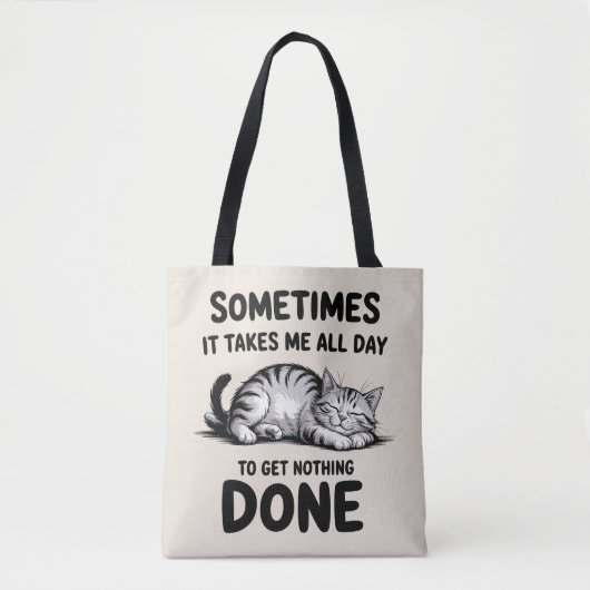 "All Day Doing Nothing" Funny Lazy Cat Tote Bag (Voorkant)