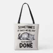 "All Day Doing Nothing" Funny Lazy Cat Tote Bag (Achterkant)
