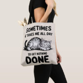 "All Day Doing Nothing" Funny Lazy Cat Tote Bag (Dichtbij)