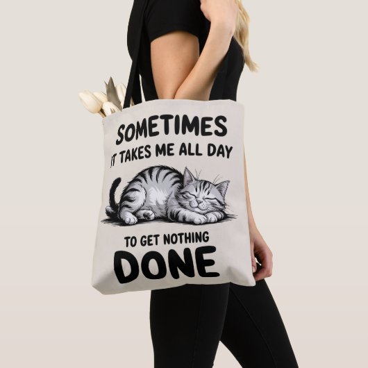 "All Day Doing Nothing" Funny Lazy Cat Tote Bag (Dichtbij)