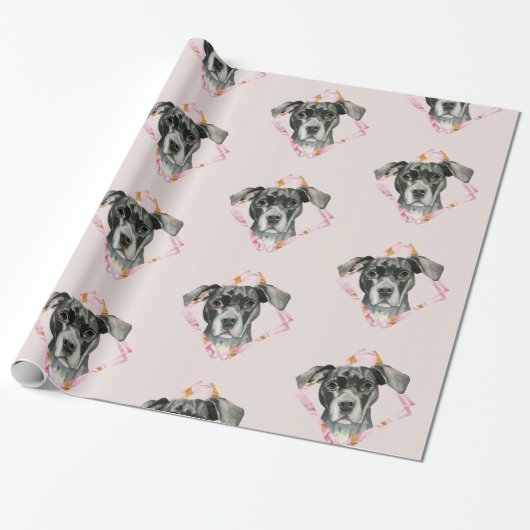 "All Ears" 2 Black Pit Bull Dog Illustratie Cadeaupapier (Uitgerold)