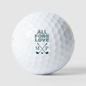 All Fore Love-monogram | Donkergroen modern Golfballen (Voorkant)