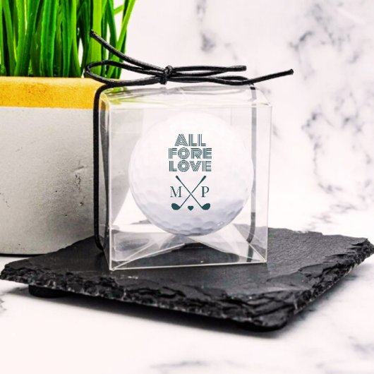 All Fore Love-monogram | Donkergroen modern Golfballen