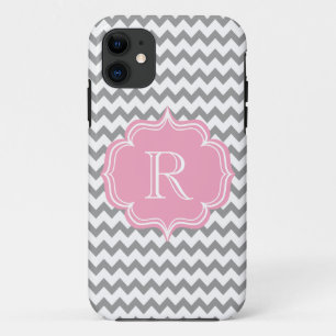 All Girl Chic Pink and Gray Chevron Monogram Case-Mate iPhone Case