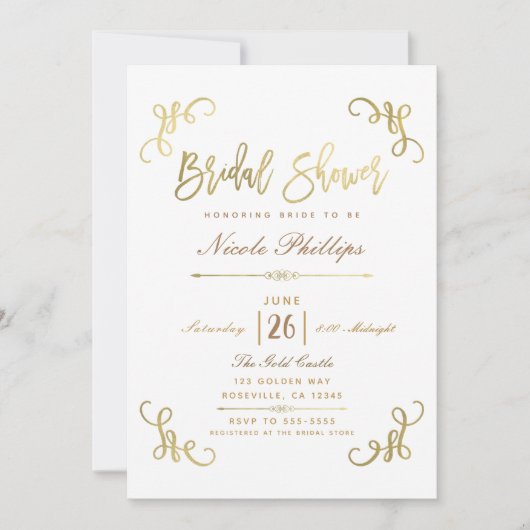 All Gold Faux Folie Bruiloftsshowerscript Type Kaart (Voorkant)