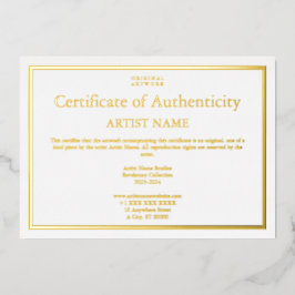 All Gold Foil Certificaat van Echtheid Kunst Folie Uitnodiging