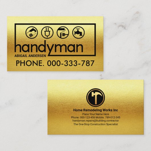 All Gold Handyman Signage Lijst Visitekaartje (Voorkant / Achterkant)