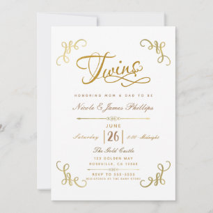 All Gold Nep Folie Baby Shower TWINS Script Type Kaart