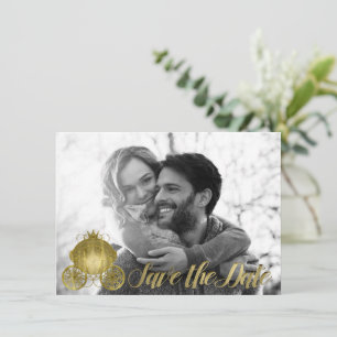 All Gold Princess Storybook Carriage Save the Date Kaart