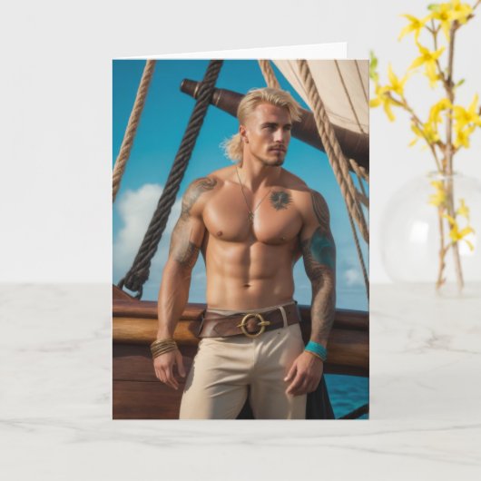 All Hands on Deck Hot Guy Greetings Card Kaart (Gele Bloem)