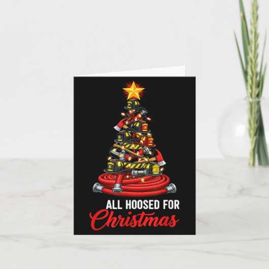 All Hoosed Christmas Firefighter Tree Shirt, Firem Kaart (Voorkant)
