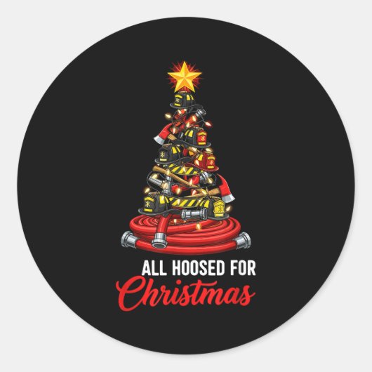 All Hoosed Christmas Firefighter Tree Shirt, Firem Ronde Sticker (Voorkant)