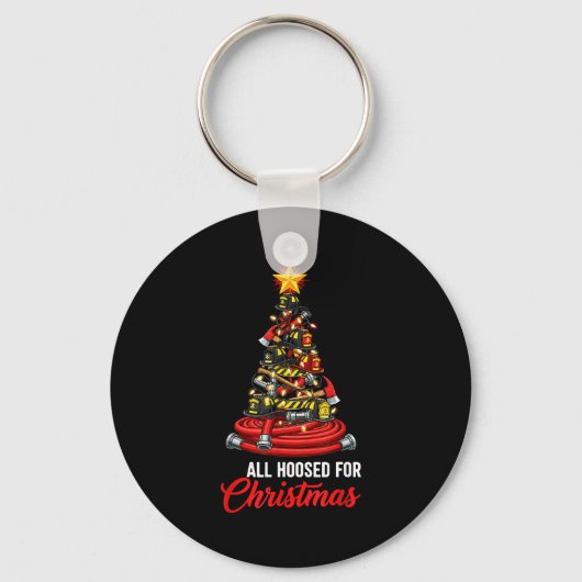 All Hoosed Christmas Firefighter Tree Shirt, Firem Sleutelhanger (Voorkant)