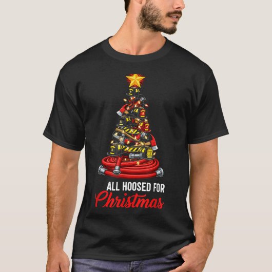 All Hoosed Christmas Firefighter Tree Shirt, Firem T-shirt (Voorkant)