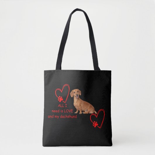 All I Need Is Love and My Dachshund Black Tote Bag (Voorkant)