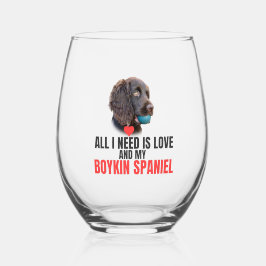 All I Need is Love-Customized Boykin Spaniel  Wijnglas Zonder Voet