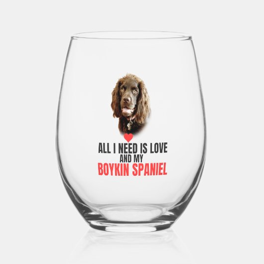 All I Need is Love-Customized Boykin Spaniel Wijnglas Zonder Voet (Voorkant)