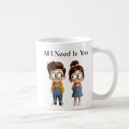 All I need Is You | Schattig Cartoon Jongen & Meis Koffiemok