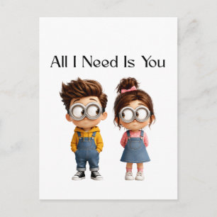 All I need Is You Schattig Cartoonesk Jongen & M Briefkaart