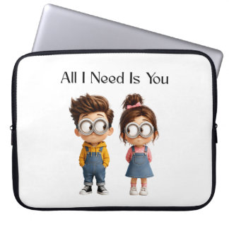 All I need Is You | Schattig Cartoonesk Jongen & M Laptop Sleeve