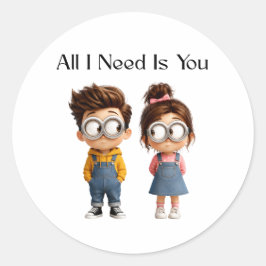 All I need Is You | Schattig Cartoonesk Jongen & M Ronde Sticker