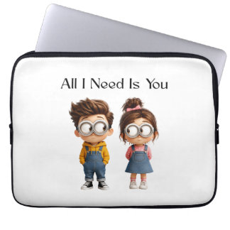 All I need Is You | Schattige Cartoon Jongen & Mei Laptop Sleeve