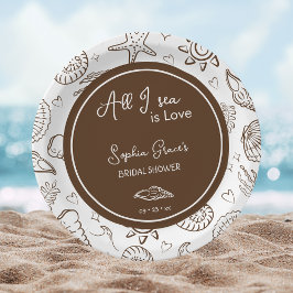 All I Sea is Love Brown Seashells Doodles  Papieren Bordje