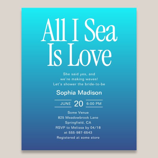 All I Sea Is Love Bruiloftsfeest Blauw Flyer