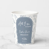 All I Sea is Love Dusty Blue Seashells Doodles  Papieren Bekers (Achterkant)