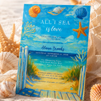 All I Sea Is Love Kust Strand Blauw Kunst Kaart