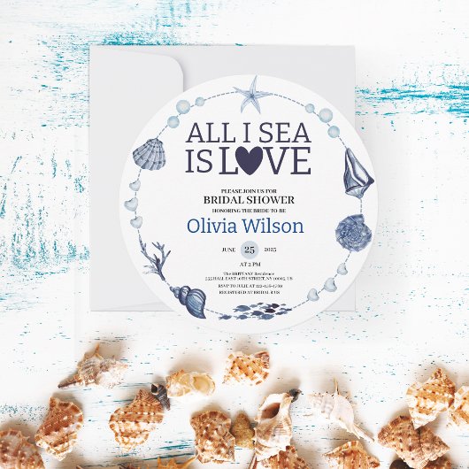 All I Sea Is Love Nautical Bridal Shower Seashell Kaart