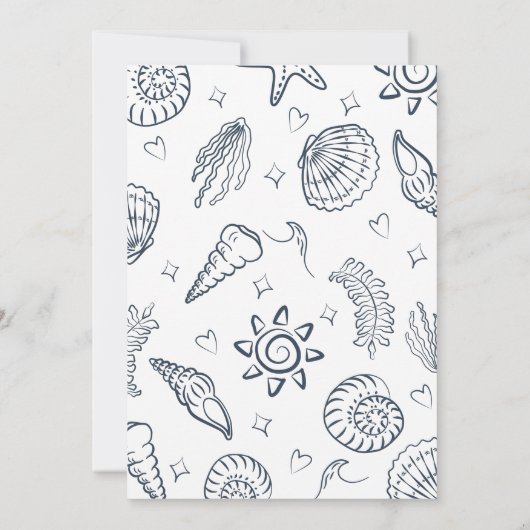 All I Sea is Love Navy Blue Seashells Doodles  Kaart (Achterkant)