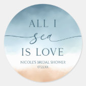 All I Sea Is Love Oceaan Strand Bruidsfeest Ronde Sticker (Voorkant)