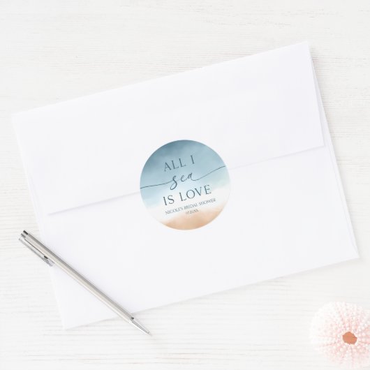 All I Sea Is Love Oceaan Strand Bruidsfeest Ronde Sticker (Envelop)